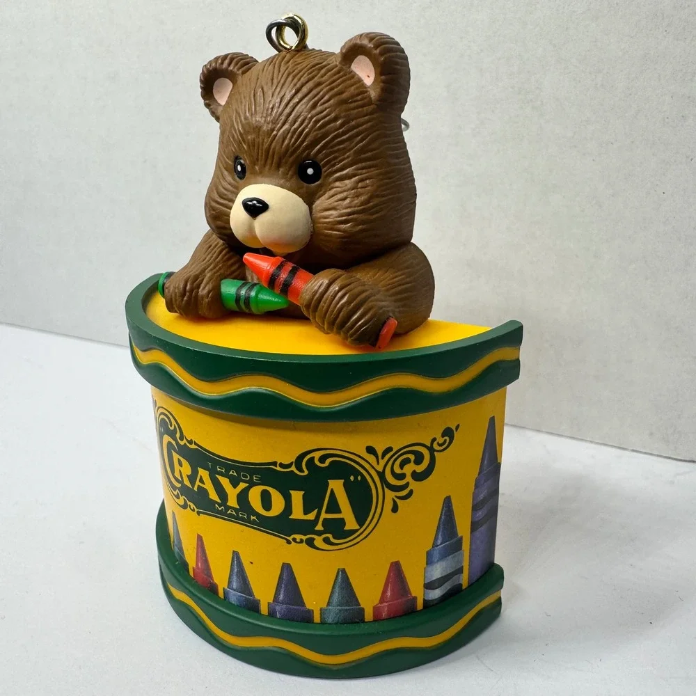 Vintage 1992 Crayola Crayon Box Bear Christmas Ornament Binney & Smith 3.25